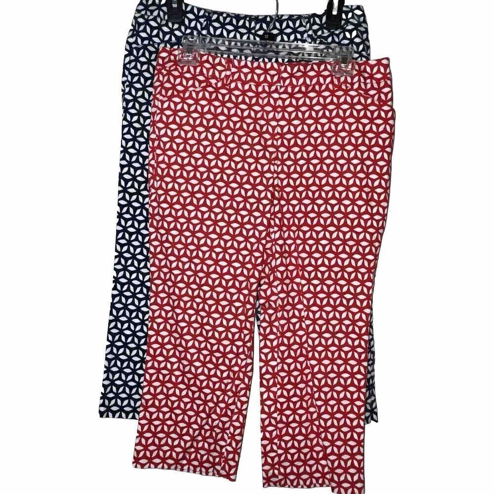 Zac & Rachel Women Capri Pant Size 8 Lot Of 2 Red White Blue Geometric Patriotic